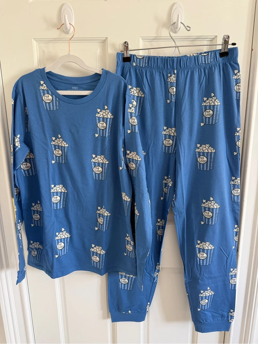 M&S Kids Popcorn Pajama Set Blue 13-14 Years Movie Night PJs